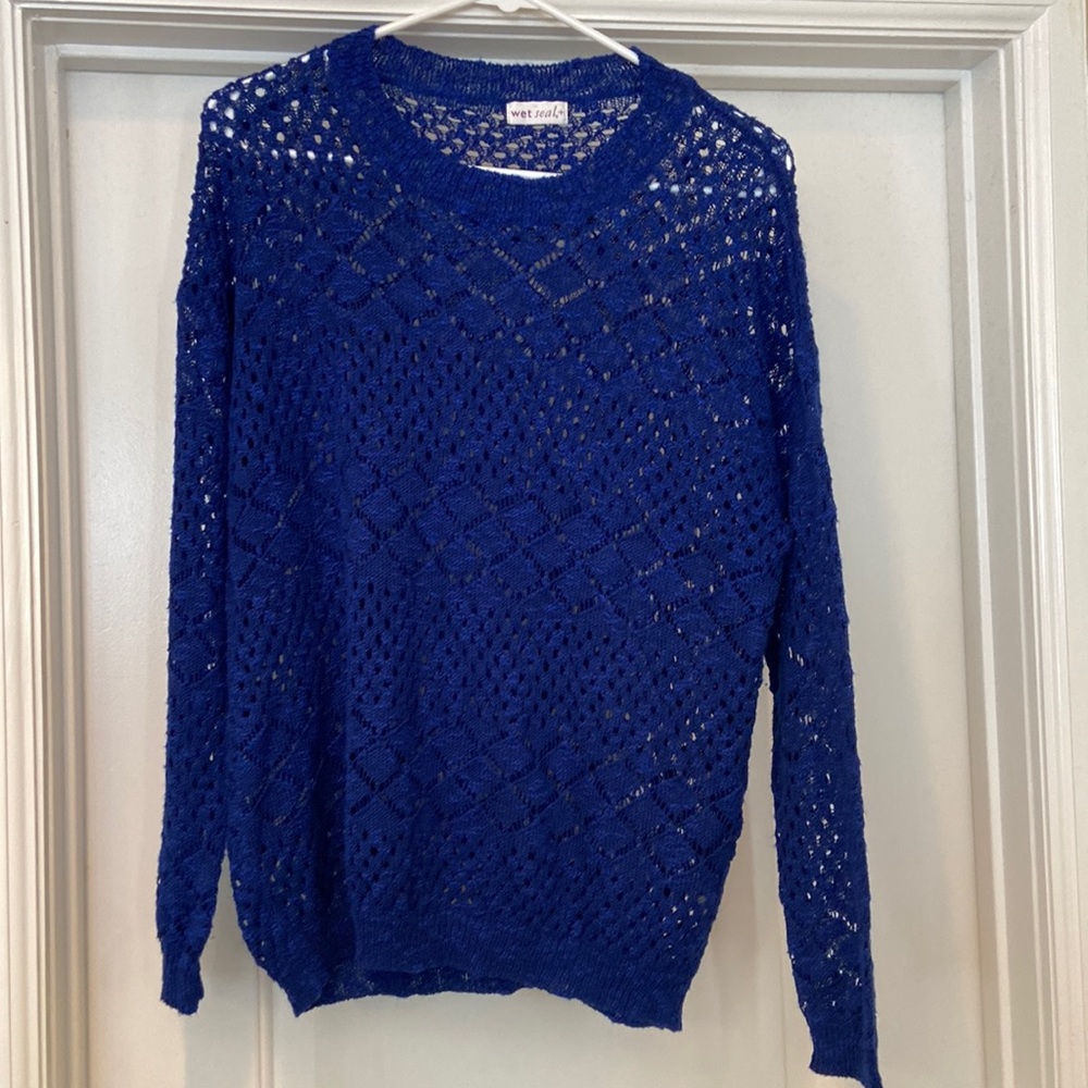 Wet Seal+ Blue Knit Long Sleeve Shirt